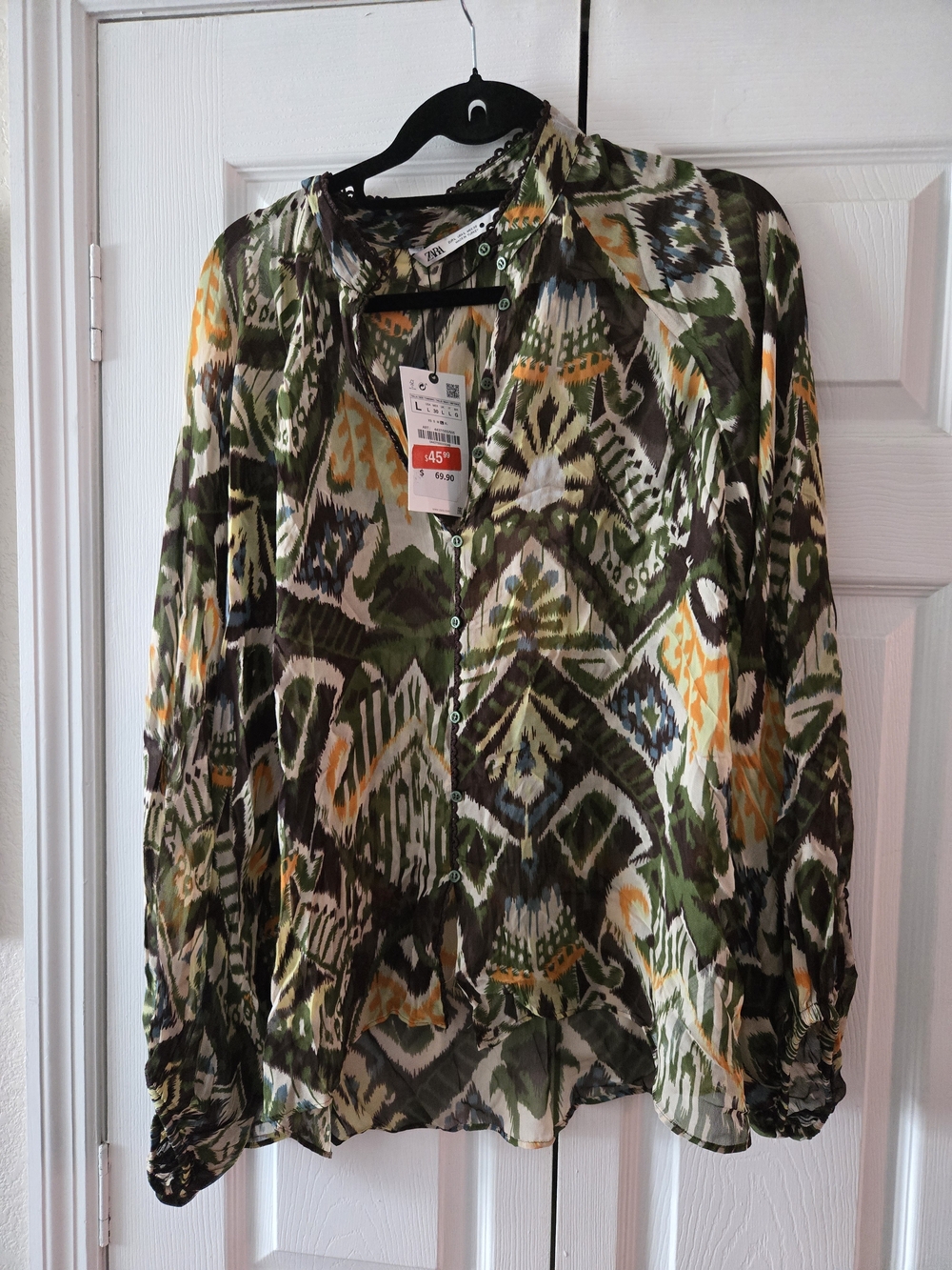 Zara Green Multi-Pattern Button Down Shirt